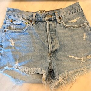 Agolde Distressed Light Blue Jean Shorts